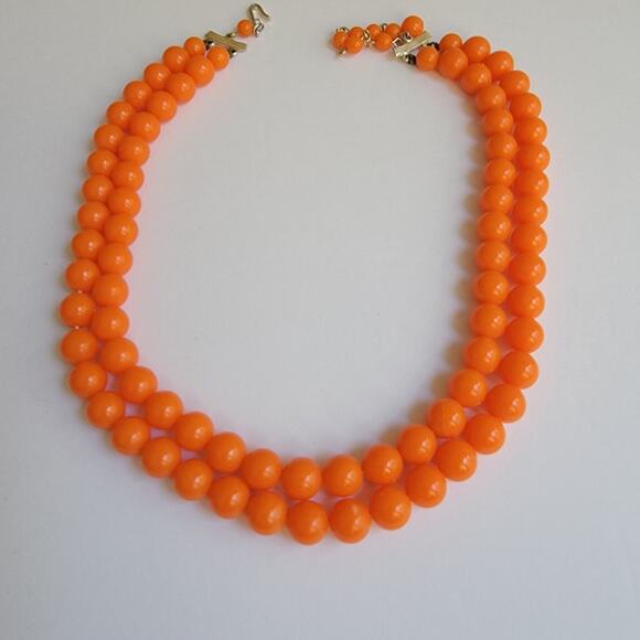 Vintage Double-Stranded Orange Beaded Necklace from Japan, 16 Inch - Picture 4 of 8